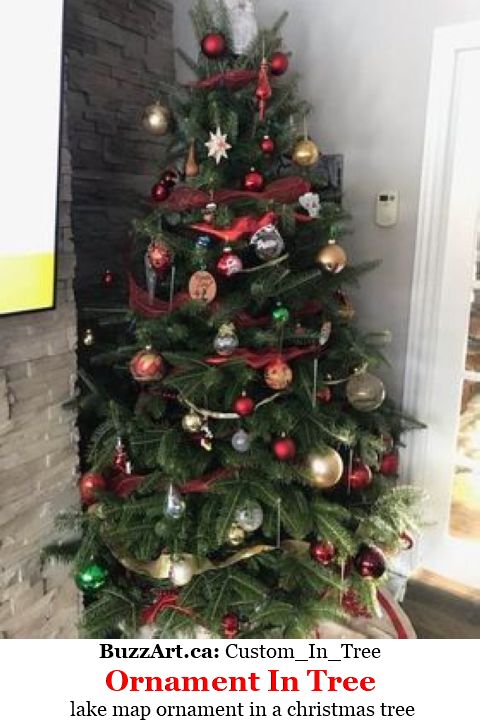 lake map ornament in a christmas tree